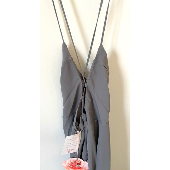 Show Me Your Mumu Tie Back Gown Maxi Dress Gray Silver Size Medium NEW - Picture 7 of 9